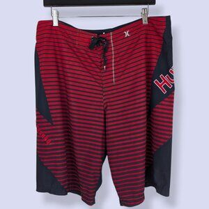(2/$20) Hurley Red & Black Stripe Board Shorts